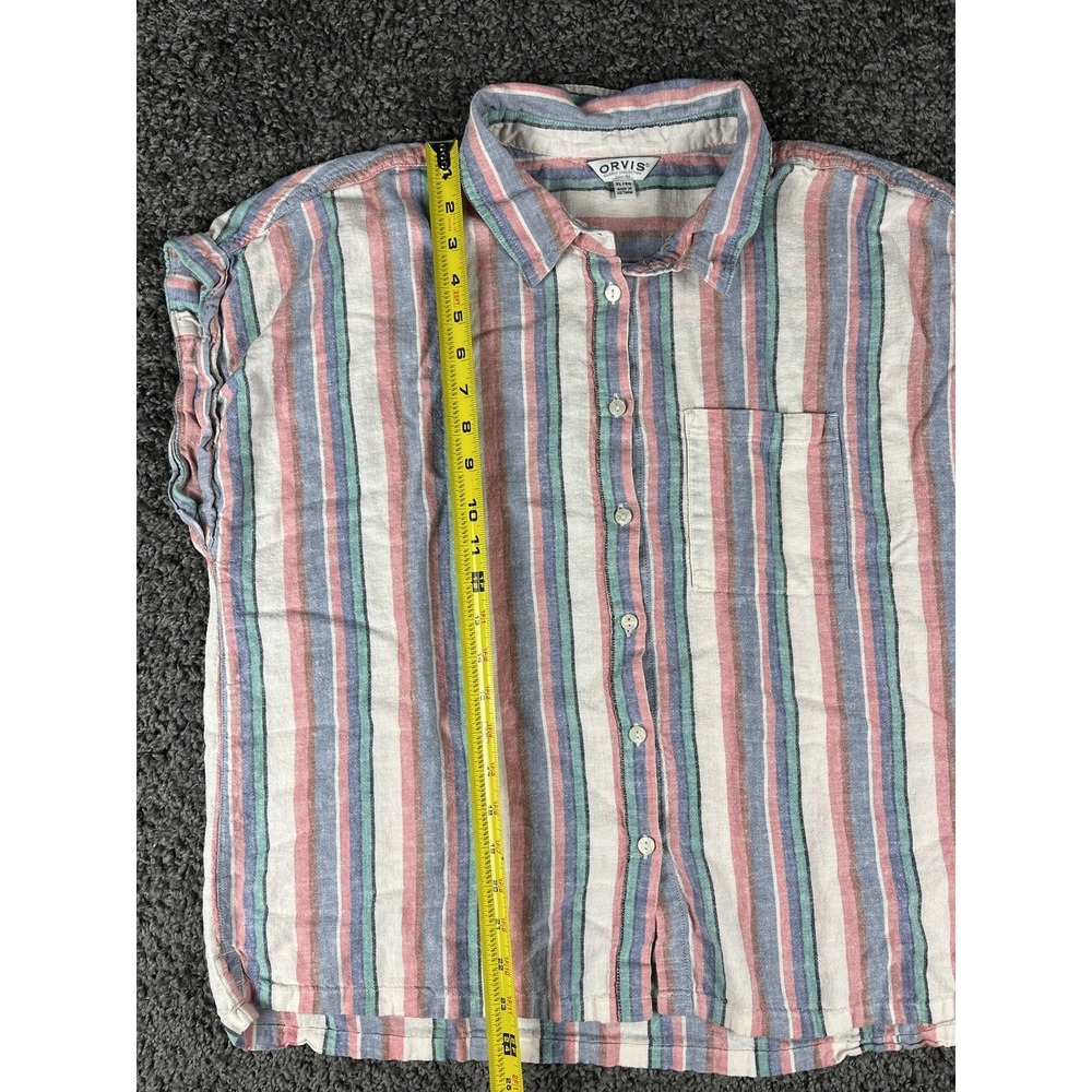 Women's Orvis Ladies Short Sleeve Button Up Linen Blend Shirt Top Stripe XL - Picture 10 of 10